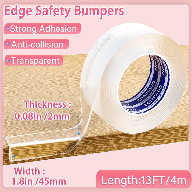ZOMPAGO Clear Soft Corner Protectors for Furniture Strip Sharp Edge & Table Bumper Window Edge Wall Protector  Soft Corner Guards Safe for Proof Table Corner Protectors in Family 1.8in x13FT - Image 2
